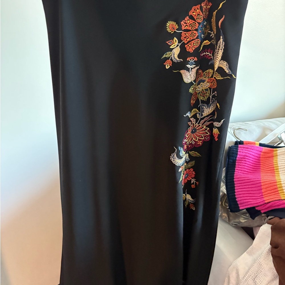 Embroidered Black Maxi Skirt with Floral Accent